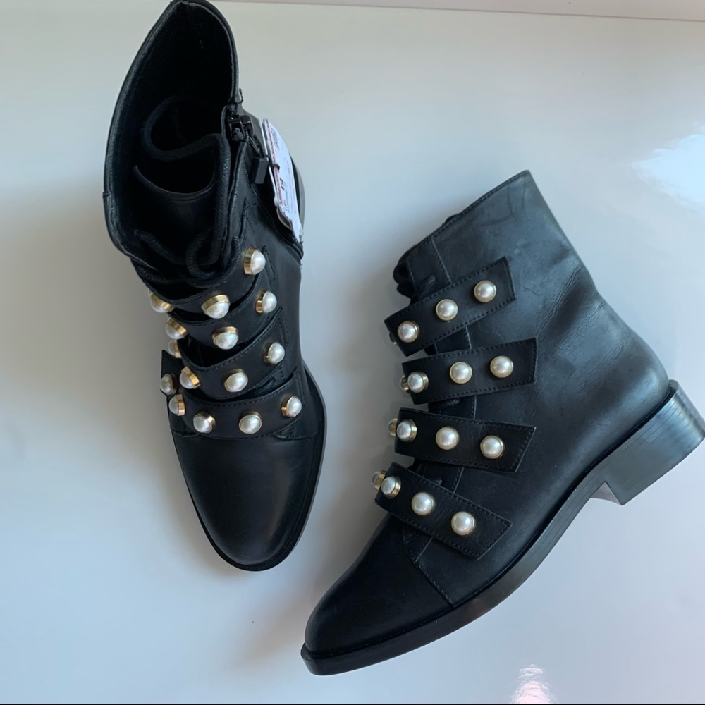 Black Zara pearl boots size US 6